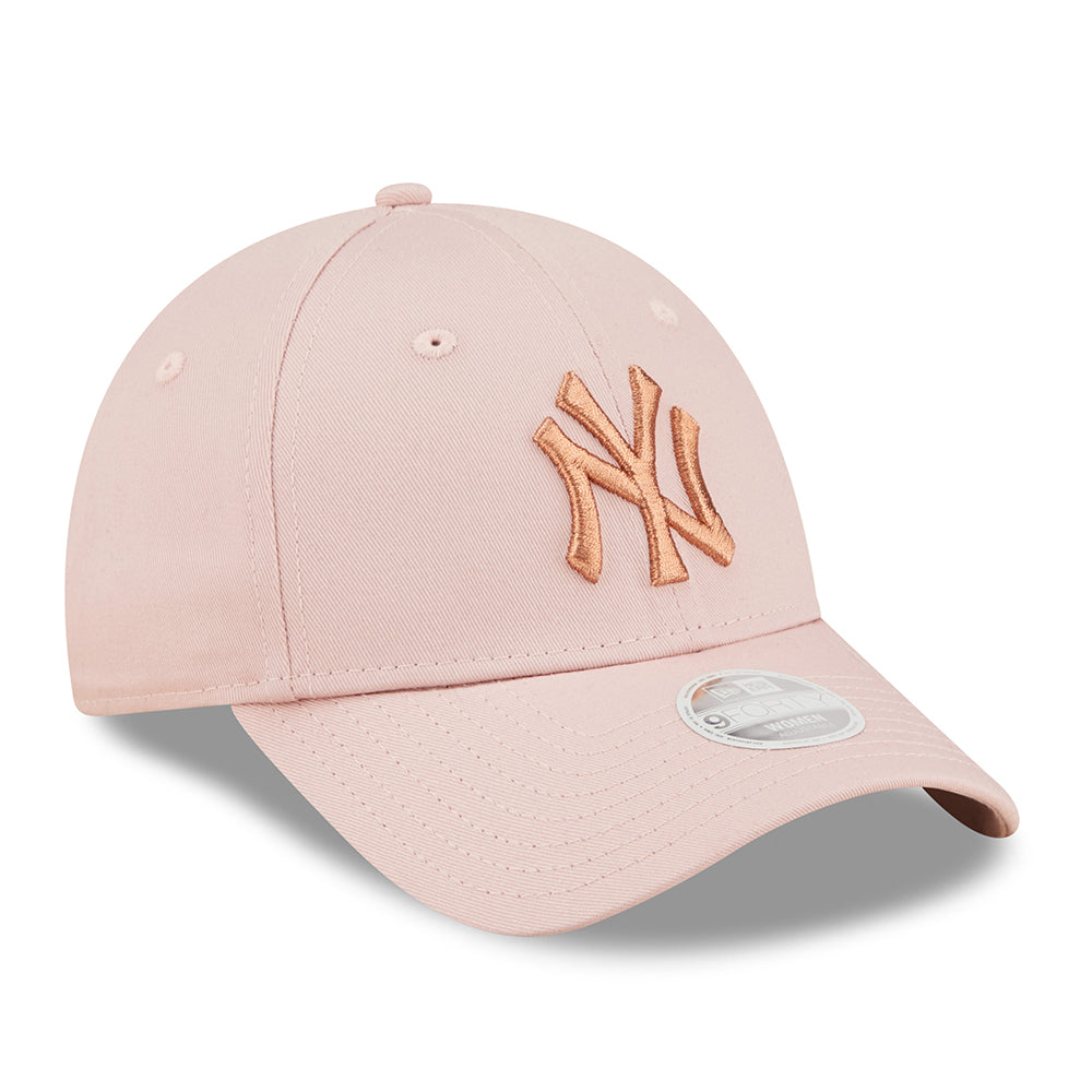 New Era Womens 9FORTY New York Yankees Baseball Cap - MLB Metallic Logo - Pink-Rose Gold