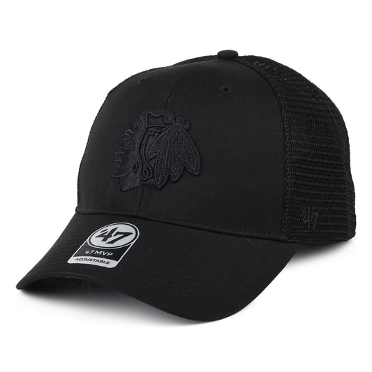 47 Brand Chicago Blackhawks Trucker Cap - NHL Branson MVP - Black On Black