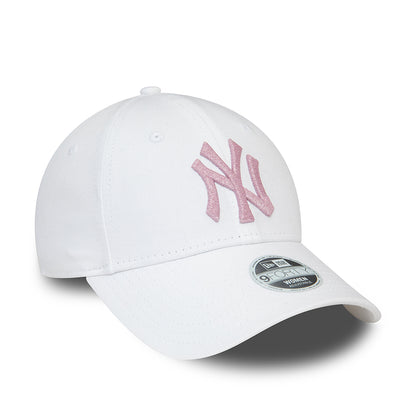 New Era Womens 9FORTY New York Yankees Baseball Cap - MLB Metallic Logo - White-Pink
