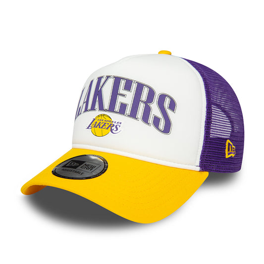 New Era L.A. Lakers A-Frame Trucker Cap - NBA Retro - White-Yellow-Purple