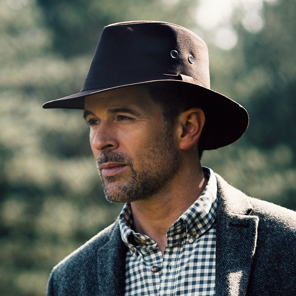 Failsworth Hats Waxed Drifter Water Repellent Fedora Hat - Brown