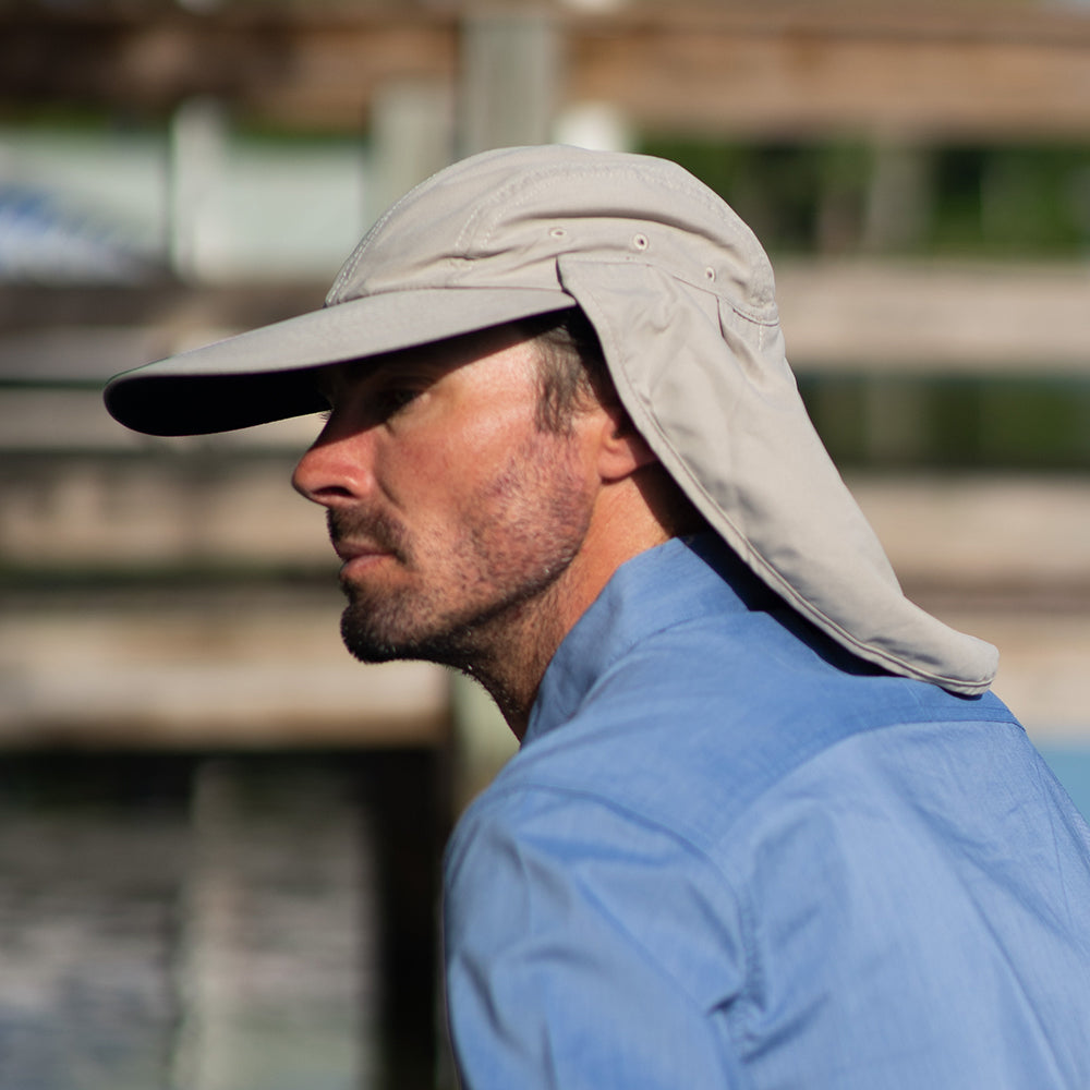 Dorfman Pacific Hats Removable Sun Shield Flap Cap - Khaki