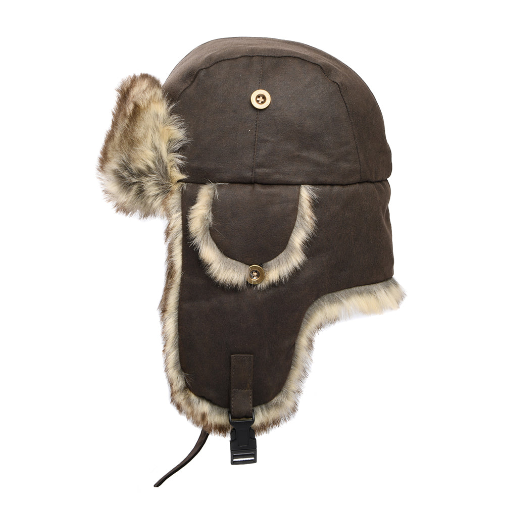 Dorfman Pacific Weathered Cotton Trapper Hat - Brown