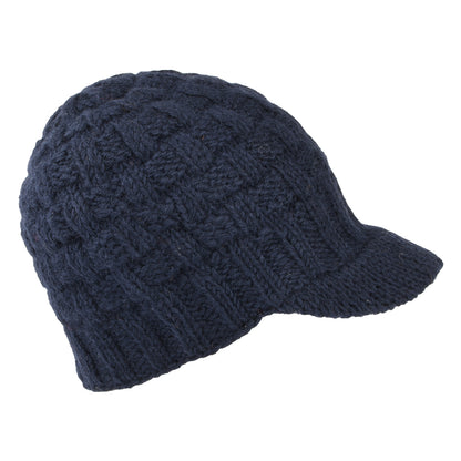 Kusan Basket Weave Peaked Beanie Hat - Navy Blue