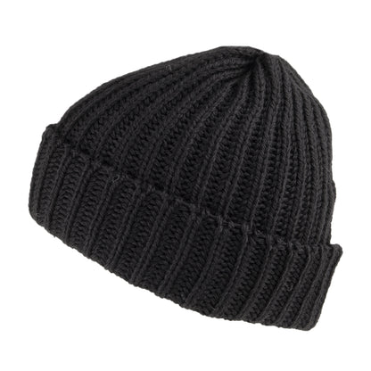 Highland 2000 Merino Wool Short Fisherman Beanie Hat - Black