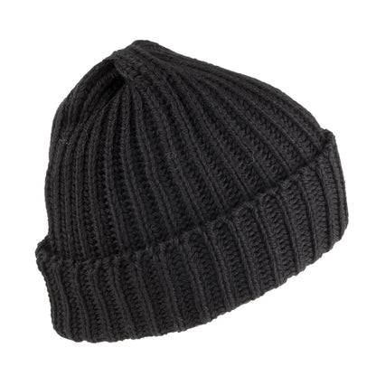 Highland 2000 Merino Wool Short Fisherman Beanie Hat - Black