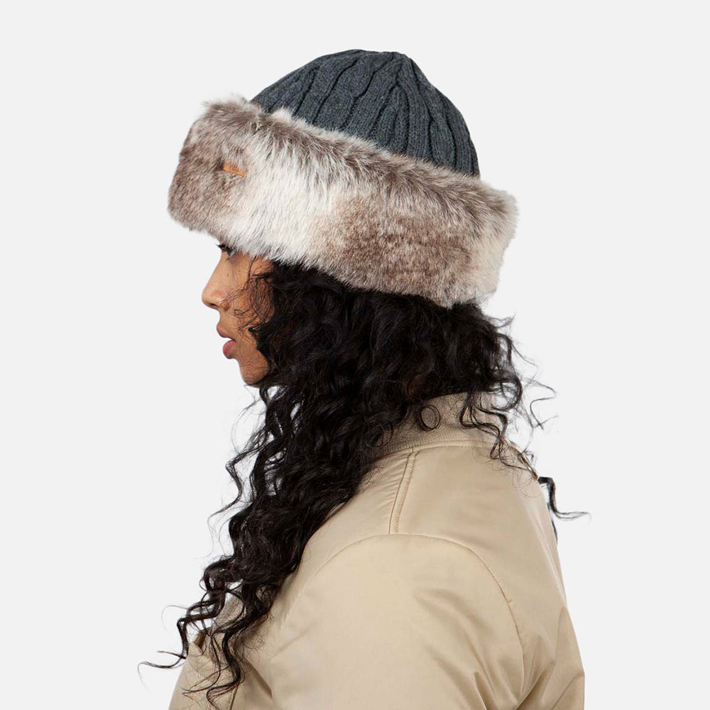 Barts Hats Faux Fur Cable Knit Beanie Hat - Charcoal-Tan