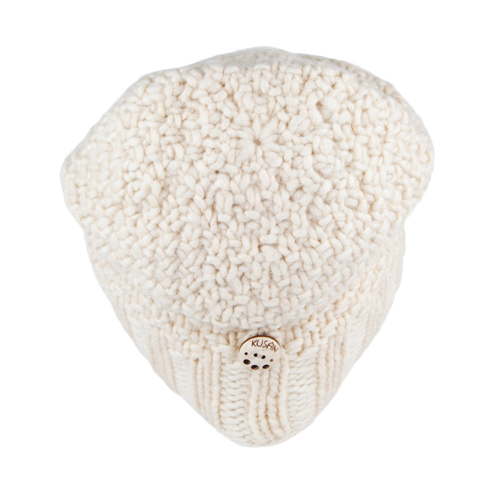 Kusan Button Down Beanie Hat - White