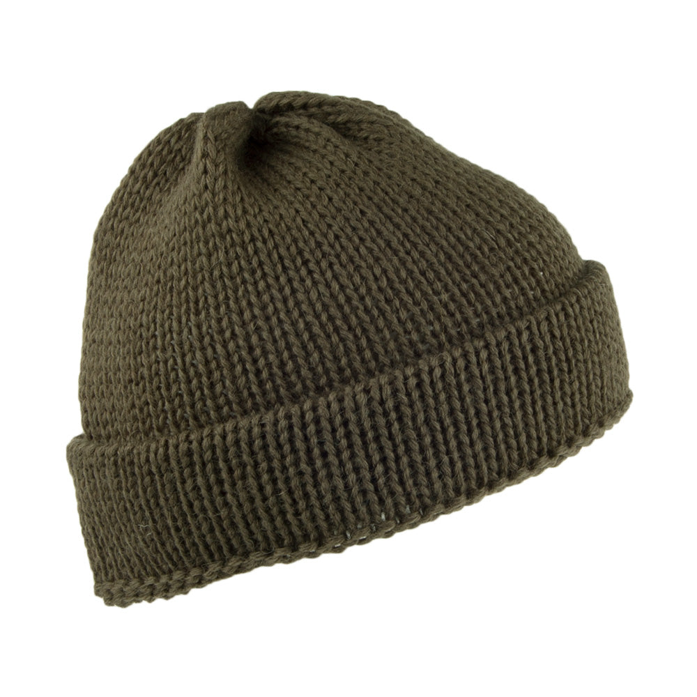 Highland 2000 Short Fishermans English Wool Beanie Hat - Olive
