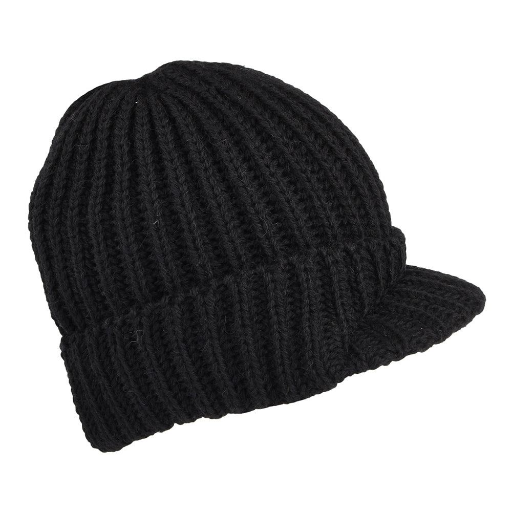 Highland 2000 English Wool Small Peak Beanie Hat - Black