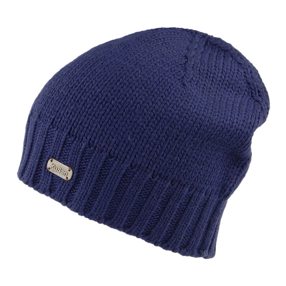 Kusan Merino Wool Fisherman Beanie Hat - Navy Blue