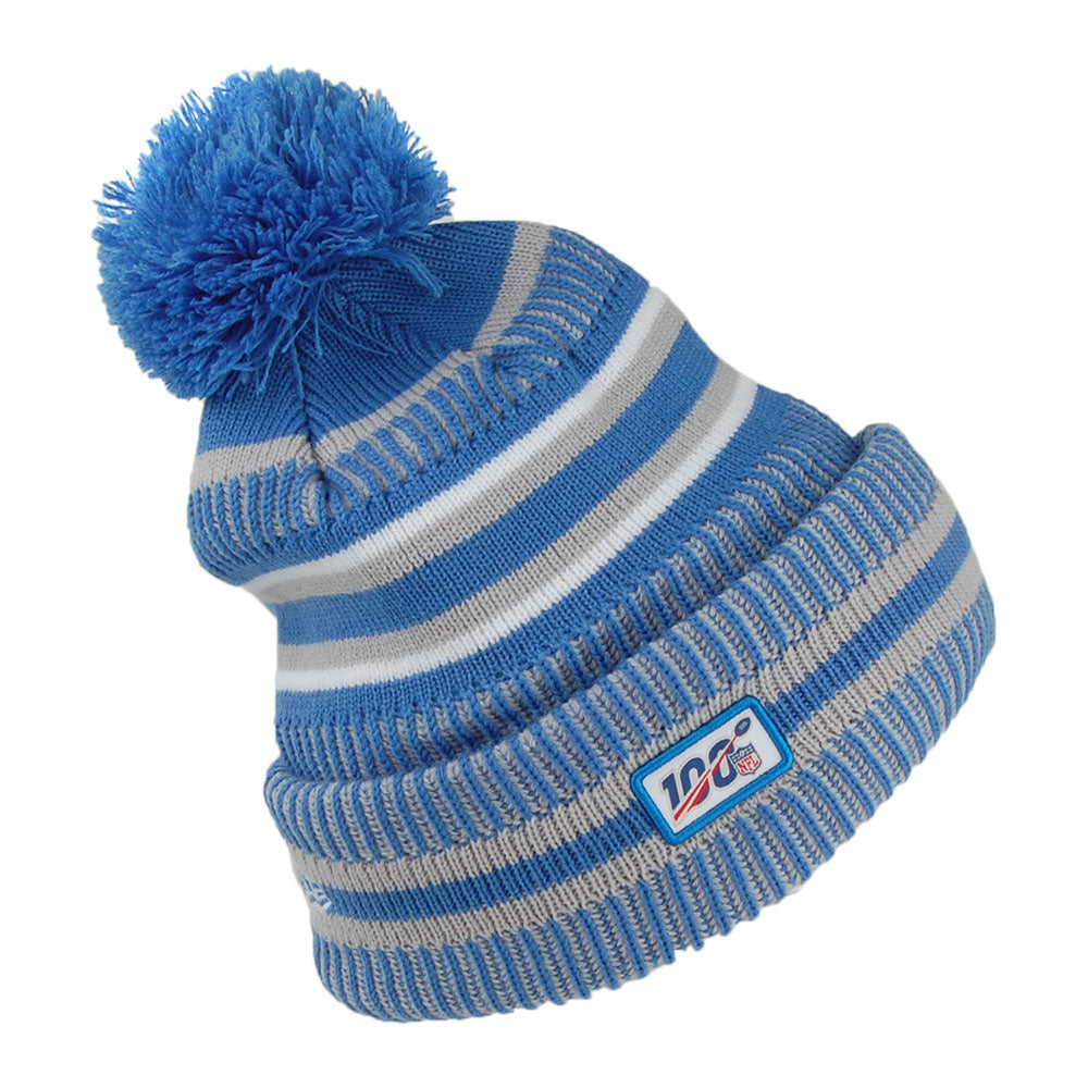 New Era Detroit Lions Bobble Hat - NFL On Field Knit - Blue-Grey