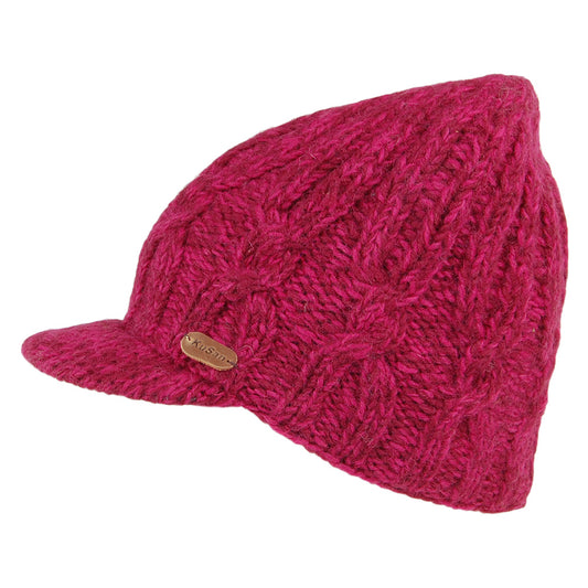 Kusan Cable Knit Peaked Beanie Hat - Pink