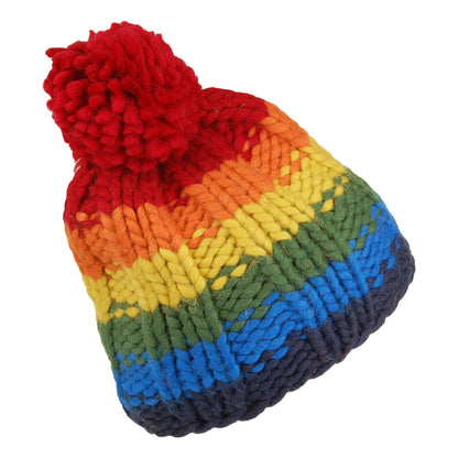 Kusan Rainbow Moss Stitch Yarn Bobble Hat - Multi-Coloured