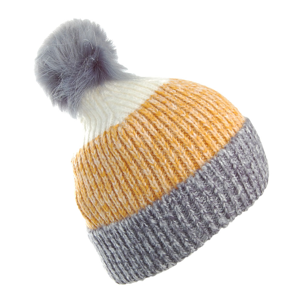 Barbour Hats Dipton Pom Beanie Hat - Blue-Mustard-White