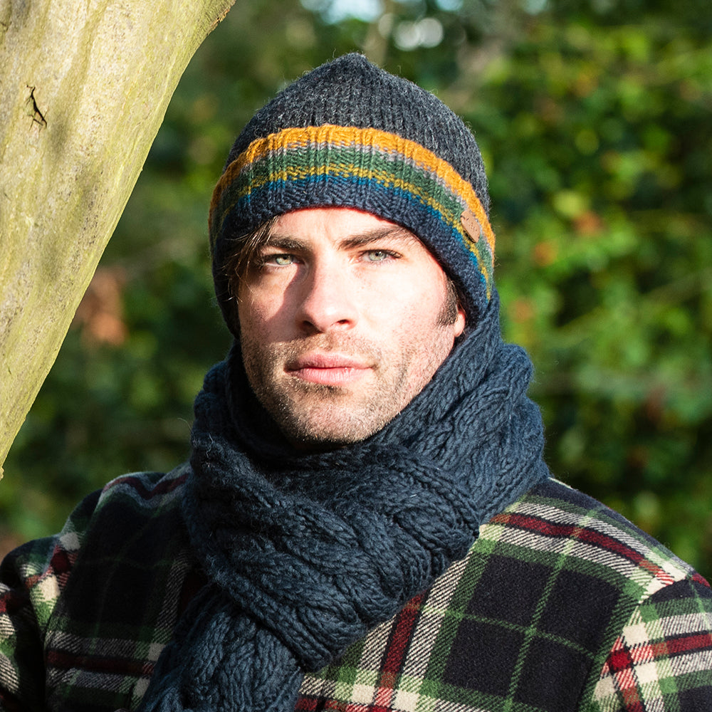 Kusan Turn Up Cuff Knit Beanie Hat - Charcoal