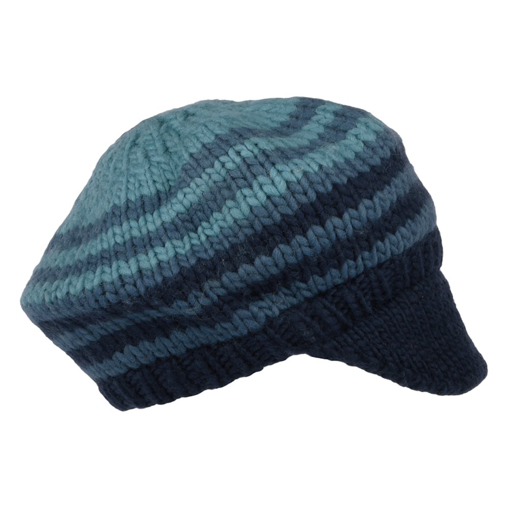 Kusan Moss Yarn Soft Peaked Beanie Hat - Blue-Multi