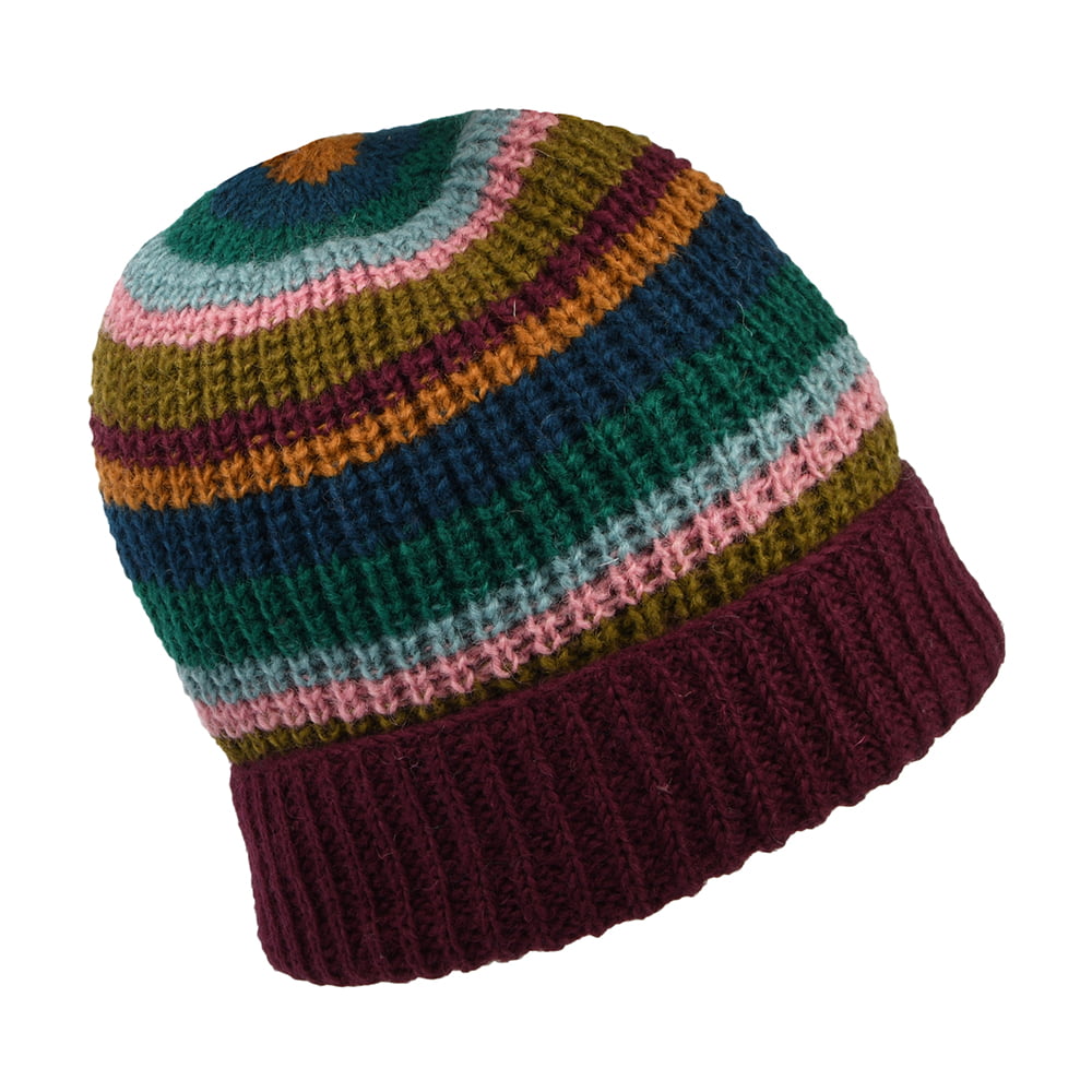 Kusan Cardi Rib Turn up Beanie Hat - Plum-Multi