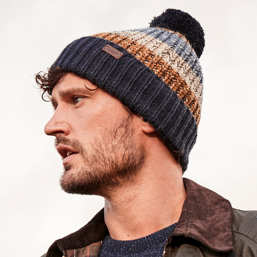 Barbour Hats Alderly Stripe Bobble Hat - Navy Blue