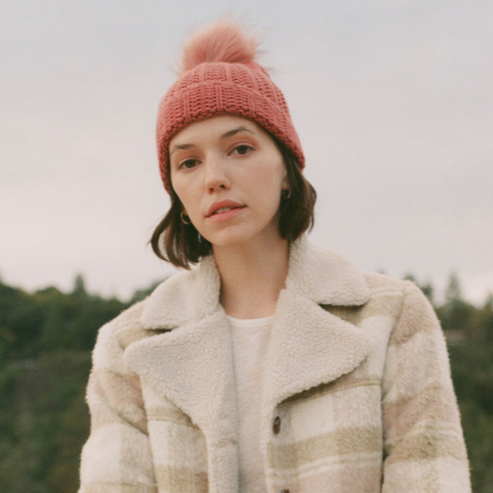 Brixton Hats Alison Faux Fur Pom Bobble Hat - Apricot