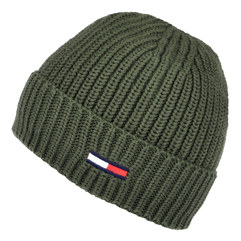 Tommy Hilfiger Hats TJM Flag Ribbed Beanie Hat - Dark Olive
