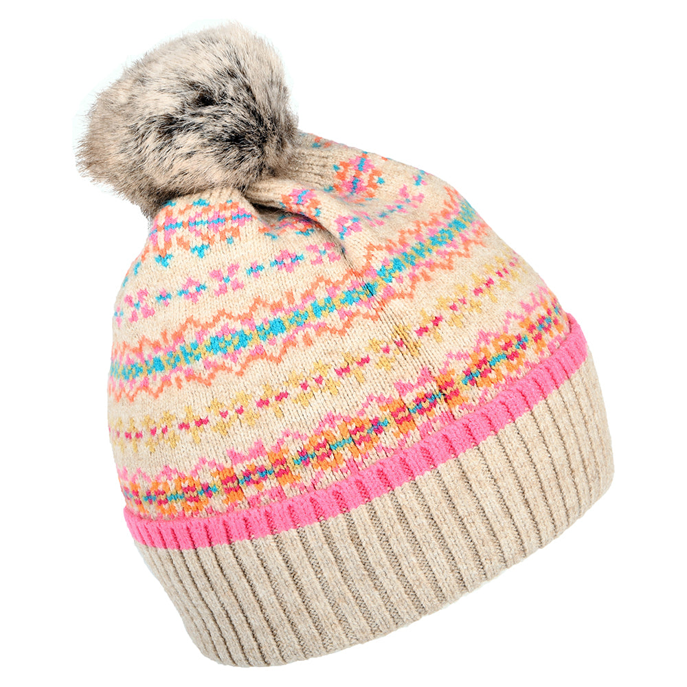 Joules Hats Christina Fairisle Bobble Hat - Beige-Multi