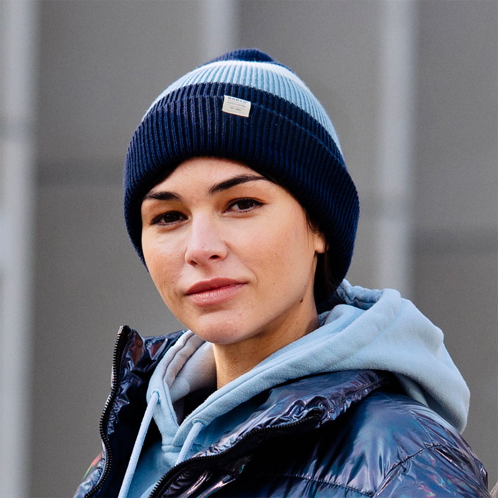 Barts Hats Cowie Striped Cuff Knit Beanie Hat - Blue