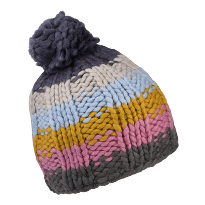 Kusan Rainbow Moss Stitch Yarn Bobble Hat - Grey-Multi