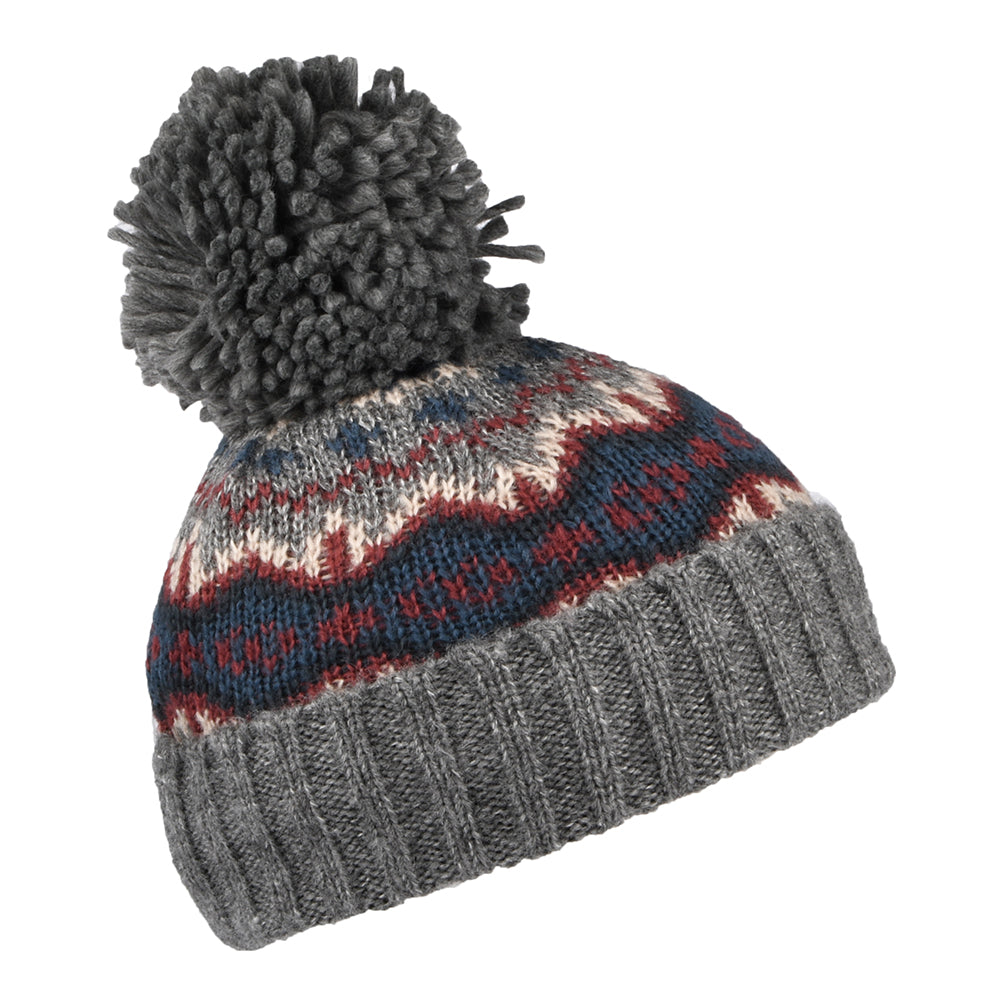 Barbour Hats Kids Case Fair Isle Bobble Hat - Grey