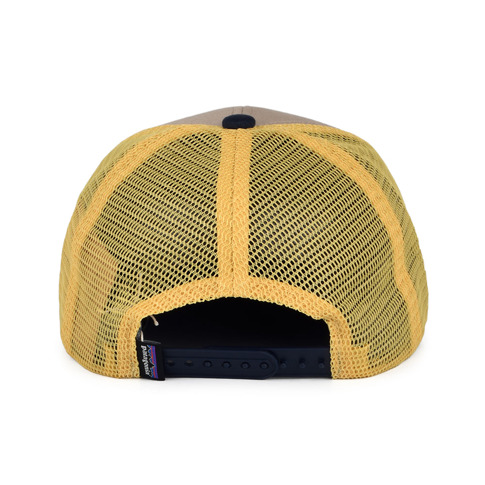 Patagonia Hats Kids Ridge Rise Stripe Organic Cotton Trucker Cap - Tan-Navy-Yellow
