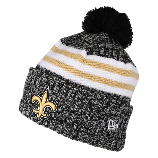 New Era New Orleans Saints Bobble Hat - NFL Sideline Sport Knit - Black-Gold