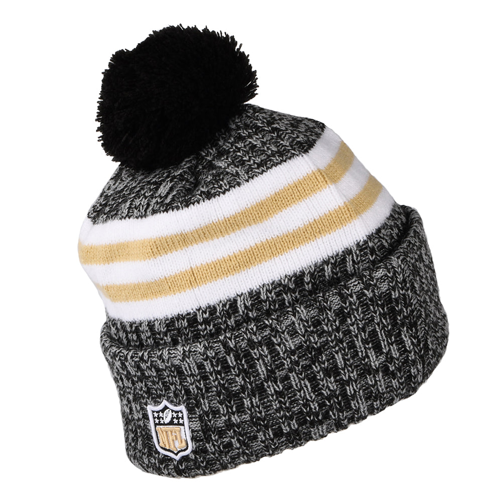 New Era New Orleans Saints Bobble Hat - NFL Sideline Sport Knit - Black-Gold
