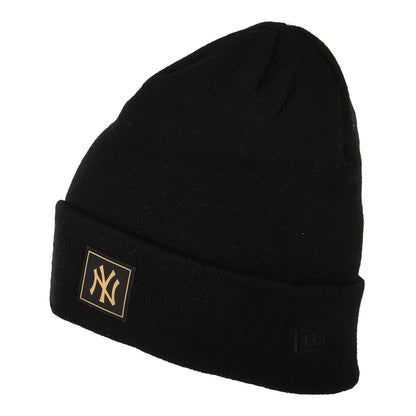 New Era New York Yankees Beanie Hat - MLB Metallic Badge Cuff Knit - Black-Gold