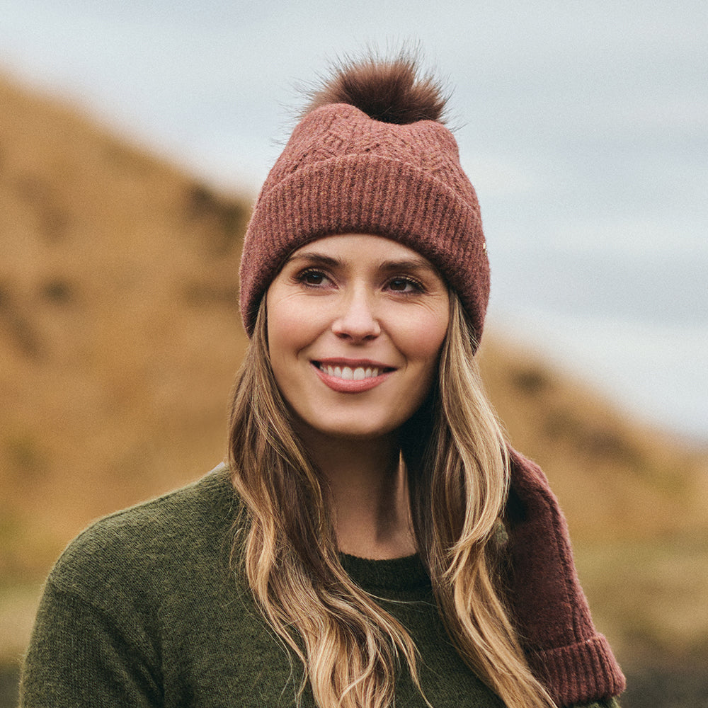 Failsworth Hats Alice Faux Fur Pom Bobble Hat - Chestnut