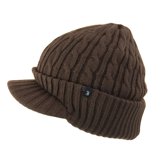 Jaxon & James Cable Knit Peaked Beanie Hat Coffee Wholesale Pack