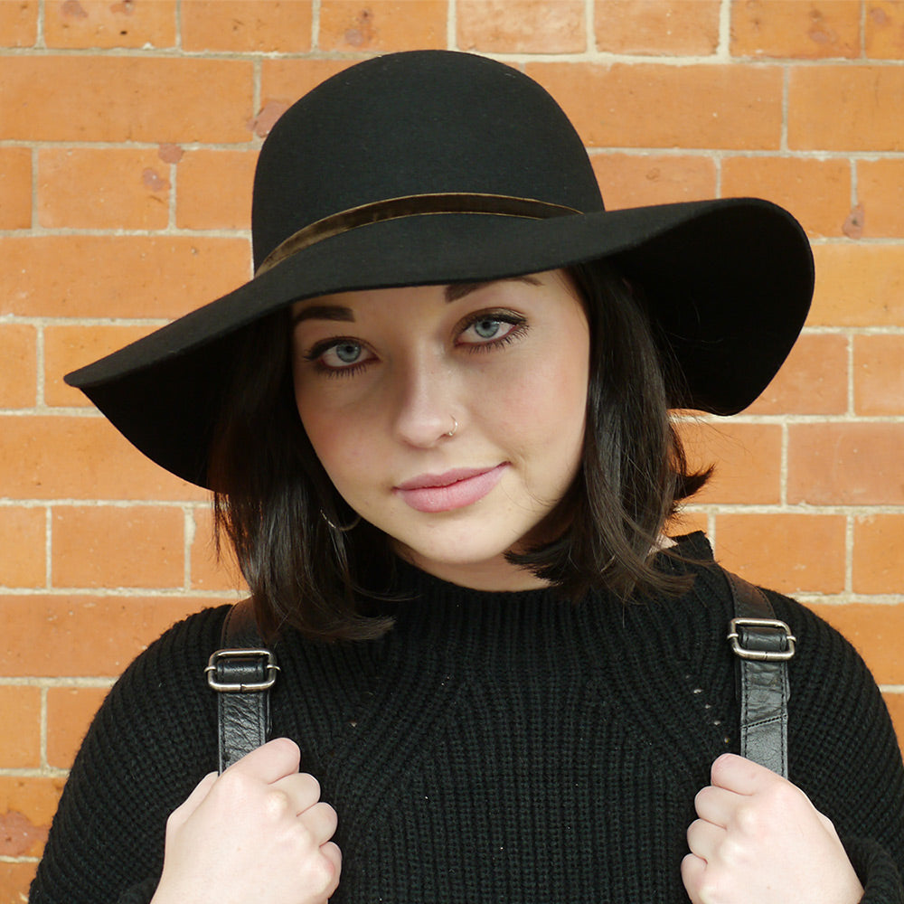 sur la tête Vintage Wool Floppy Hat Black Wholesale Pack