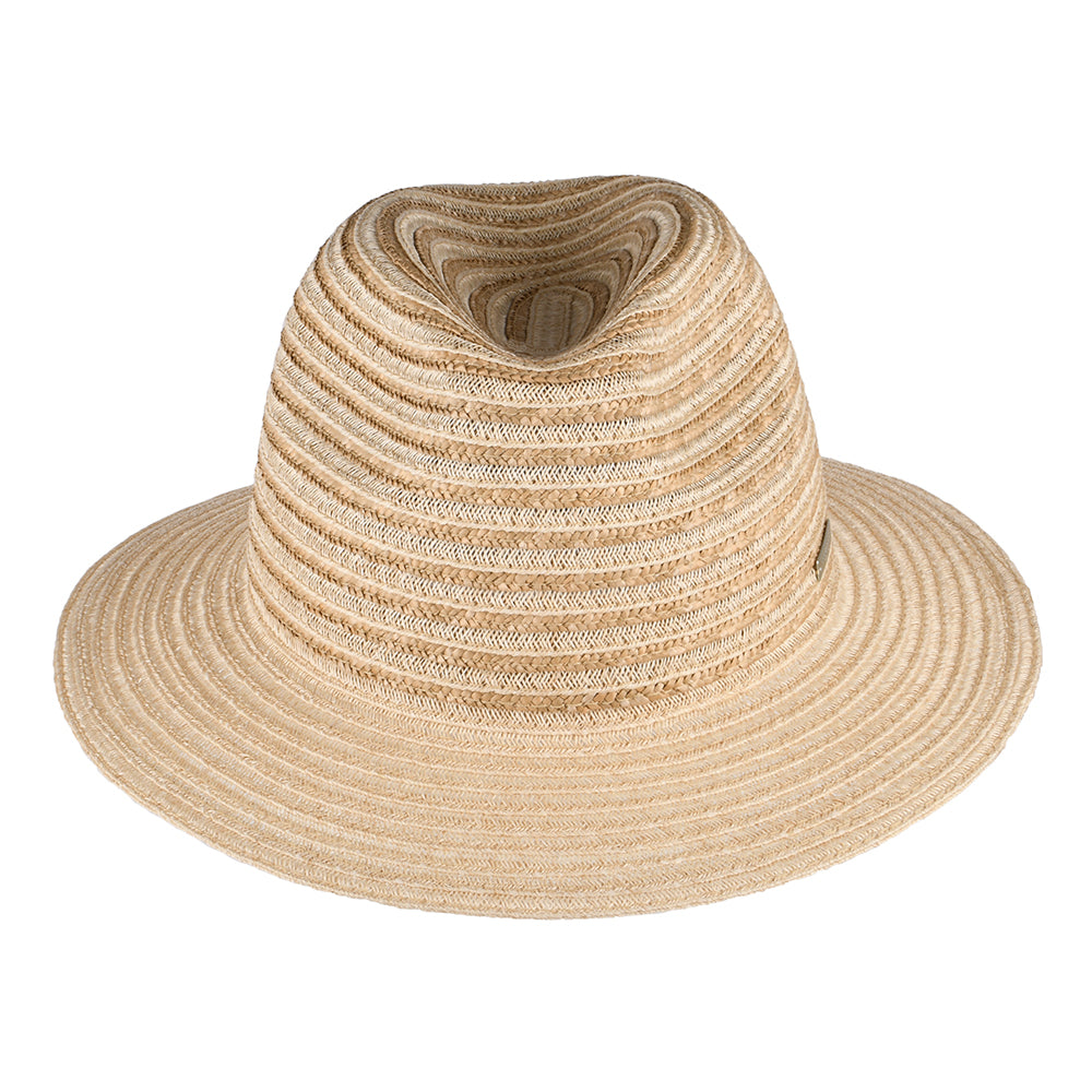 Seeberger Hats Striped Straw Fedora Hat - Natural-Sand