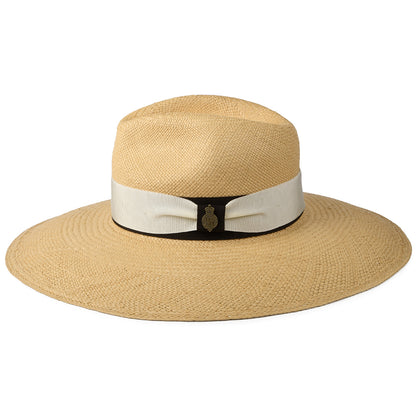 Christys Hats Classic Jessica Wide Brim Panama Hat With Cream-Brown Band - Natural