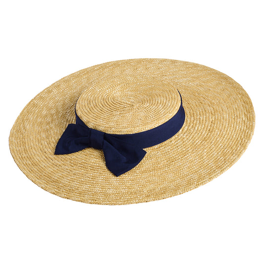 Failsworth Hats Pearl Straw Boater Hat - Natural-Navy