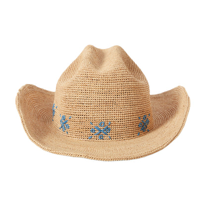 Brixton Hats Odessa Crocheted Raffia Straw Cowboy Hat - Tan-Blue