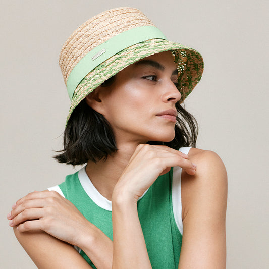 Seeberger Hats Braided Straw Bucket Hat - Natural-Green