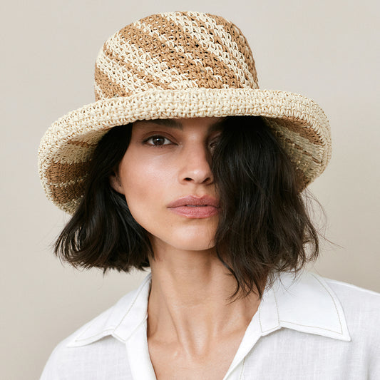 Seeberger Hats Crocheted Toyo Straw Sun Hat - Natural-Brown