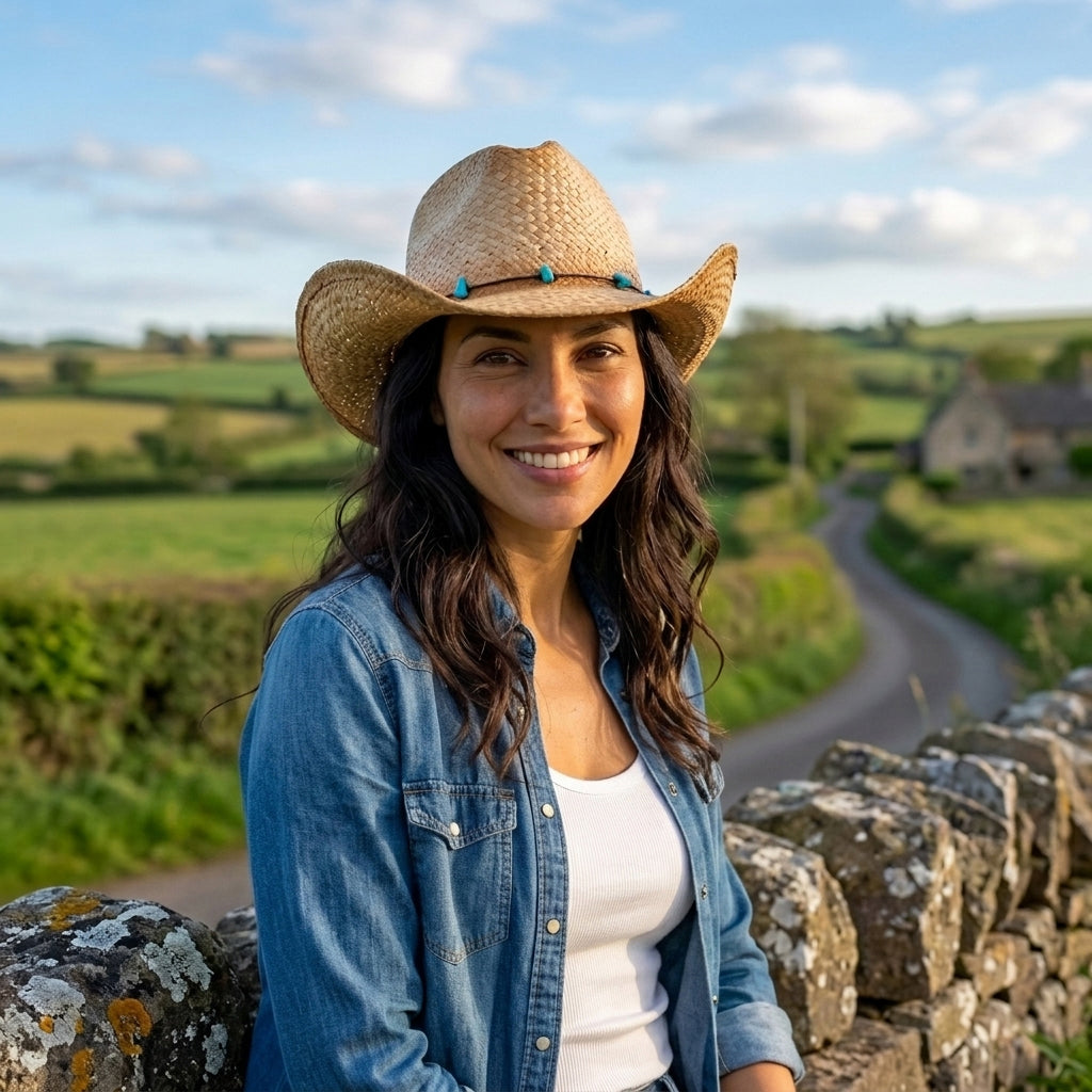 sur la tête Womens Calamity Cattleman Straw Cowboy Hat - Natural