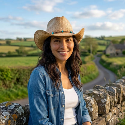 sur la tête Womens Calamity Cattleman Straw Cowboy Hat - Natural