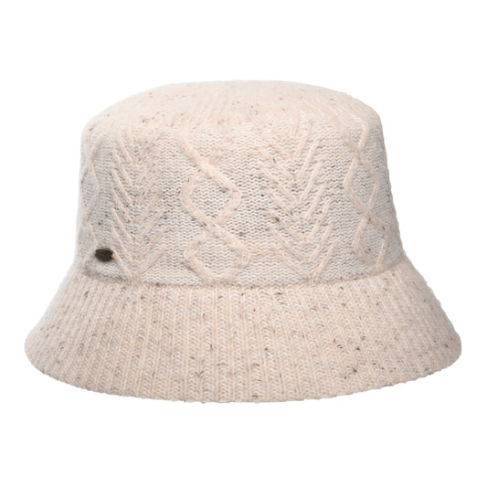 Scala Hats Cable Knit Wool Blend Bucket Hat - Oatmeal