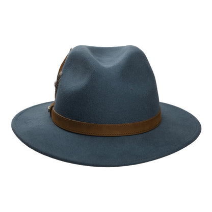 Failsworth Hats Showerproof Wool Felt Fedora Hat with Feathers - Slate Blue