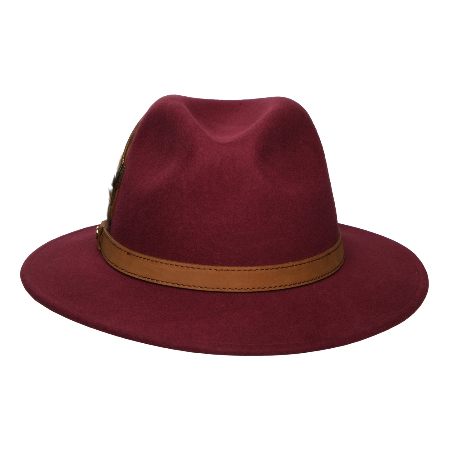 Failsworth Hats Showerproof Wool Felt Fedora Hat with Feathers - Burgundy