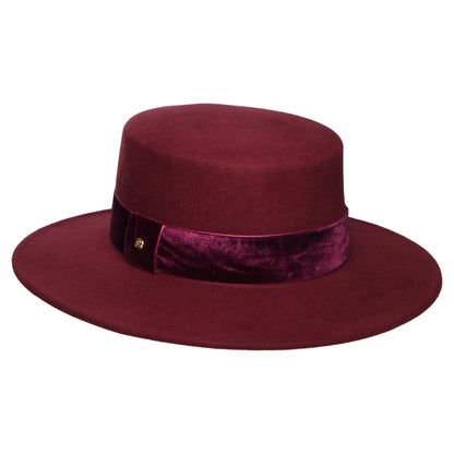 Failsworth Hats Showerproof Wool Felt Boater Hat With Velvet Band - Burgundy