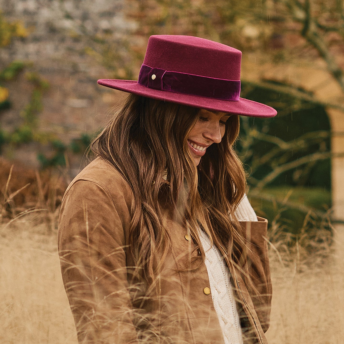 Failsworth Hats Showerproof Wool Felt Boater Hat With Velvet Band - Burgundy