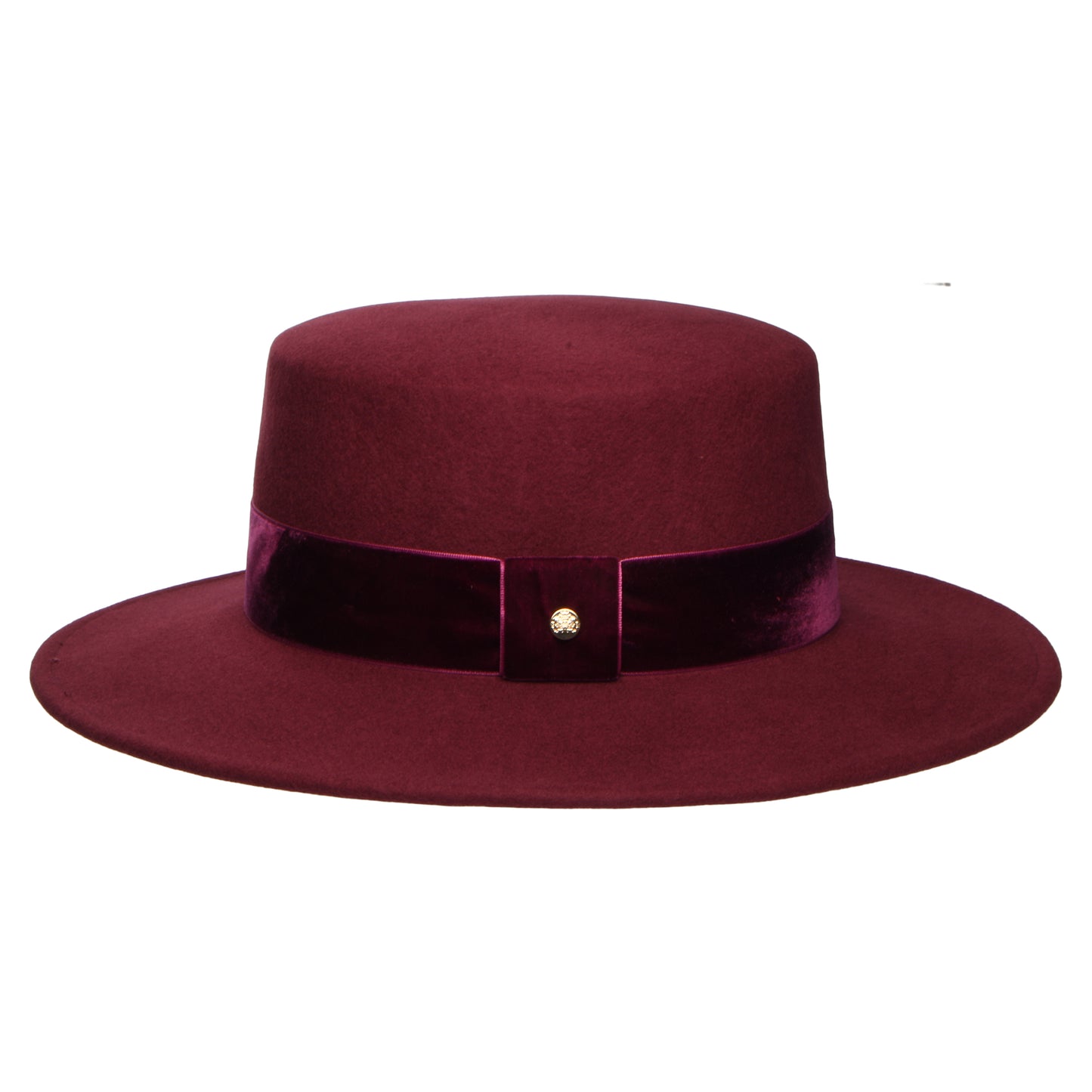 Failsworth Hats Showerproof Wool Felt Boater Hat With Velvet Band - Burgundy